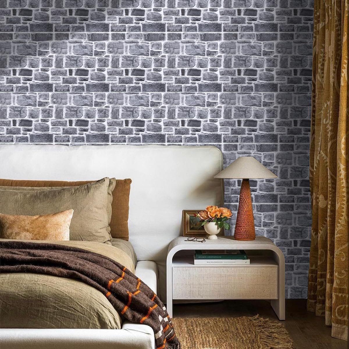 COMSTICKC 3D Faux Stone Wall Panel Peel and Stick Wall Tiles, 10 Pcs of 12"X12", Ultra-Light Thin PVC Rock Adhesive Fake Stone Paneling Backsplash Interior Decor (Gray Rock)