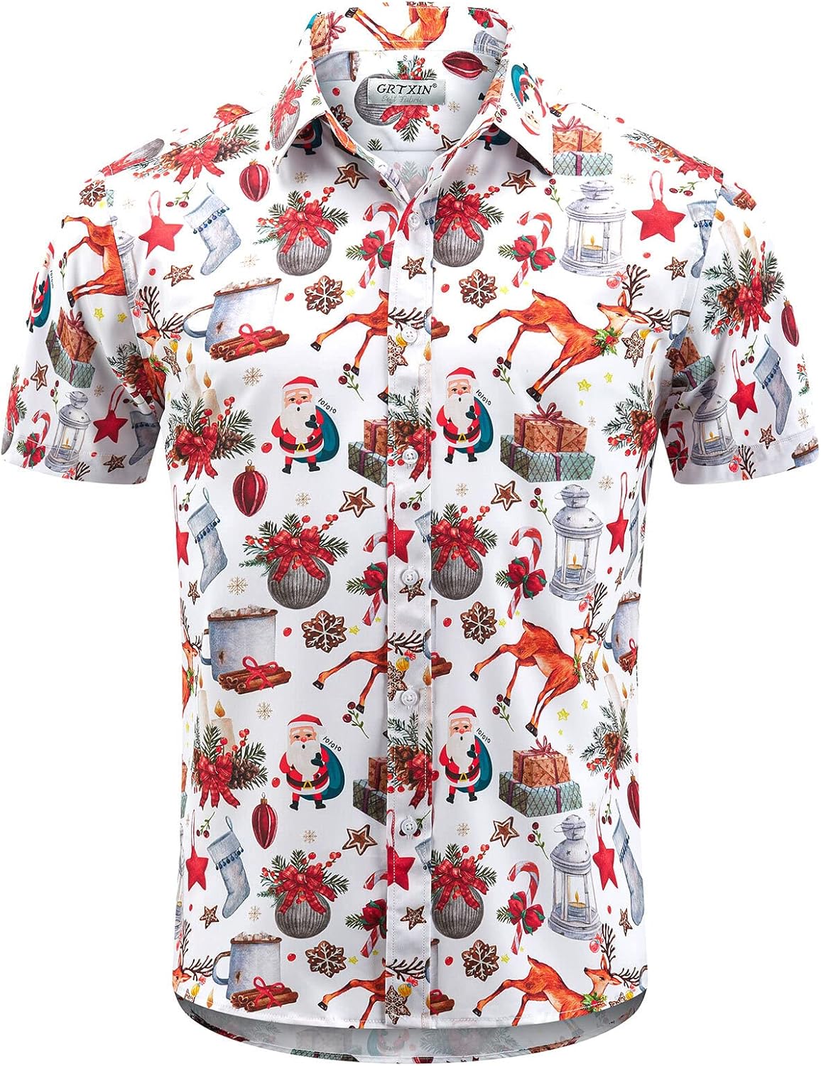 Christmas Shirts for Men Hawaiian Santa Claus Vacation Shirt Short Sleeve Button Down Dress Shirts - Image 2