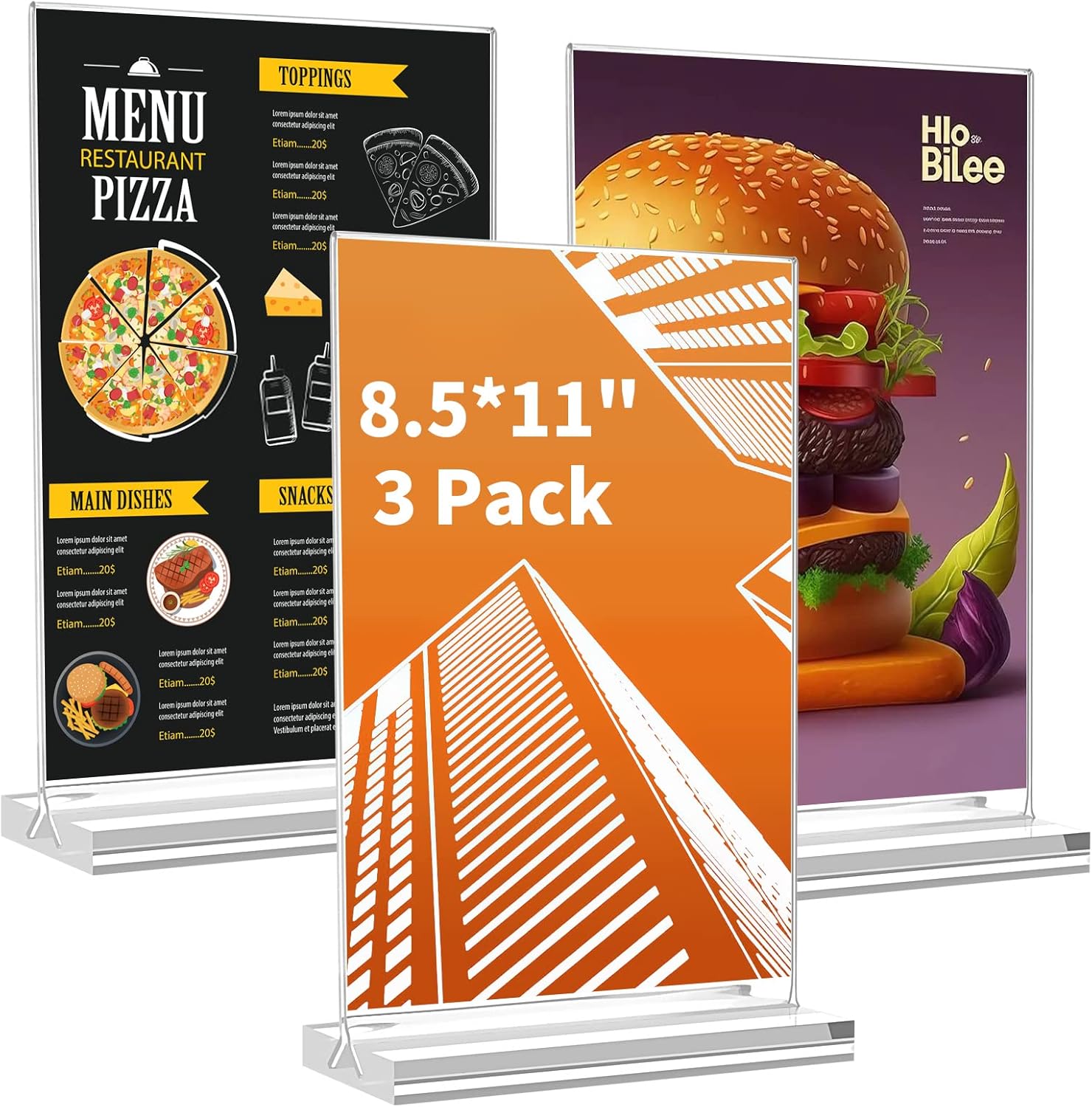 A4 Acrylic Sign Holder, 3 Pack Menu Holders, TShape Clear Poster Menu