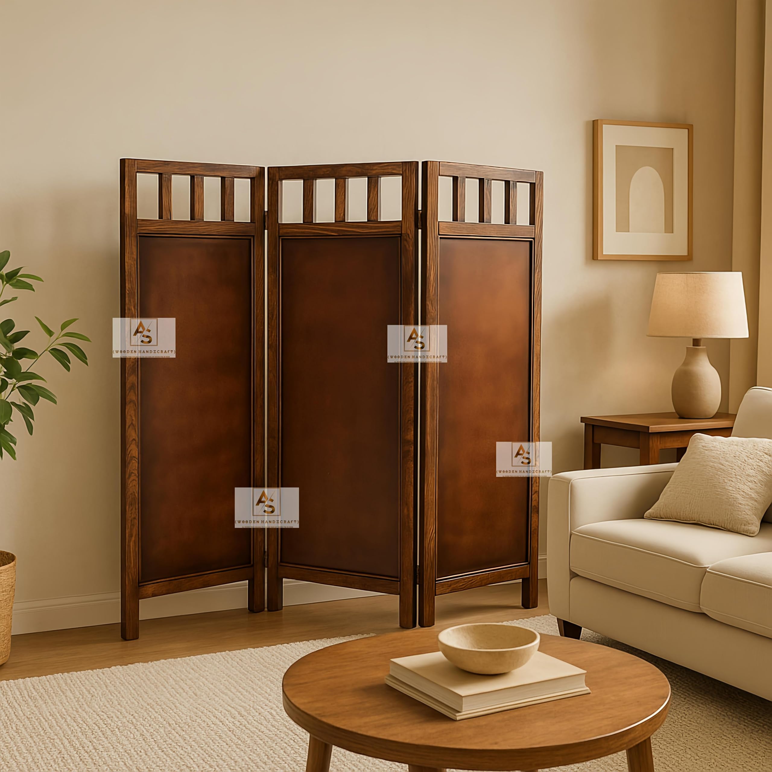 Wooden Partition for Pooja Room/Screen Separators for Living Room/Wall Panel/Room Partition/Wooden Partition for Living Room/Heritage Grid 3-Panel Wooden Room Divider for Kitchen-image-34