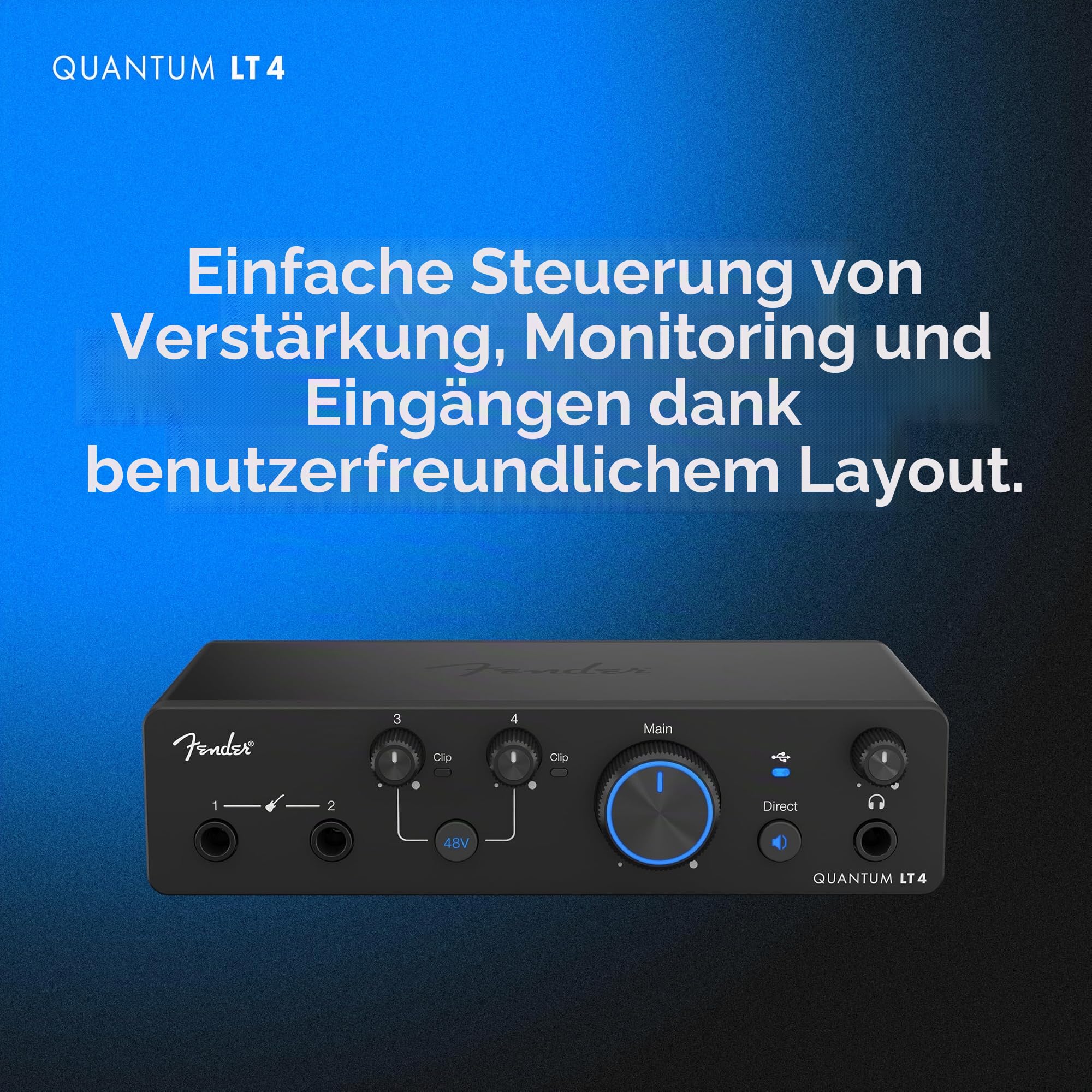 Fender Quantum LT 4 | 4x2, 24 Bit / 192 kHz USB-C Audio-Interface | Geeignet für kleine Ensembles, Duos oder Multi-Source-Aufnahmen