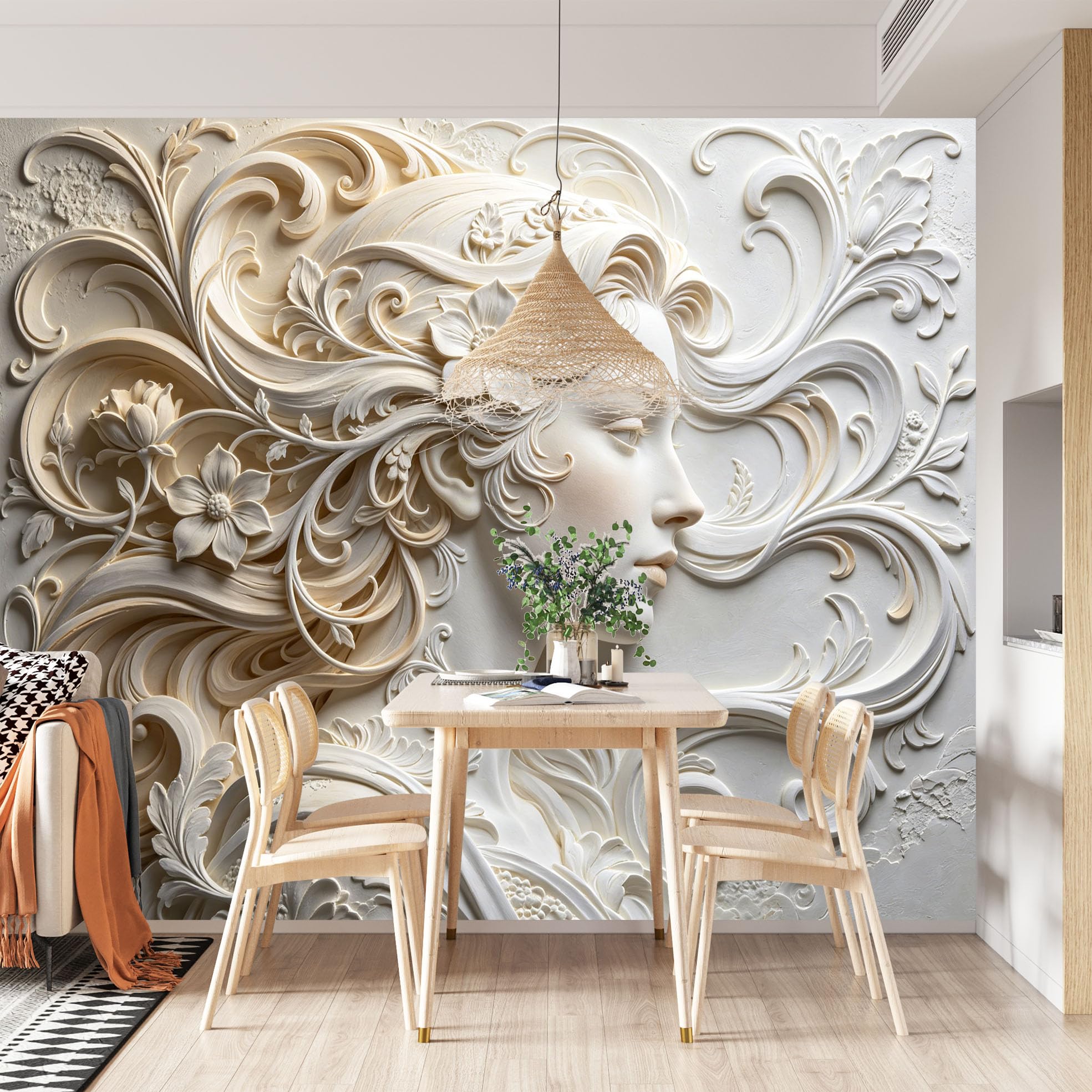 Papel Pintado Con Relieve 3D Mujer Elegante Papel Pintado Autoadhesivo Pared 260Cmx420Cm(Hxw) De Arte Moderno, No Tejido, Impermeable, Removible, Autoadhesivo, Para Dormitorio Y Sala De Estar,