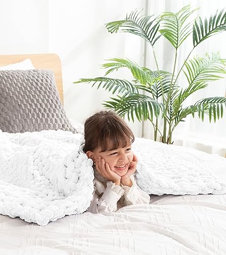 Manta de felpilla de punto grueso, 100% tejida a mano con hilo de felpilla jumbo, suave y acogedora para decoración del hogar y sofá cama (blanco 24