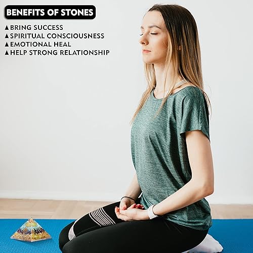 Miniatura 5 de Pirámide de orgona de triple dinero que atrae la riqueza y la prosperidad generador de energía de cristal, aventurina verde, granate rojo y citrino,