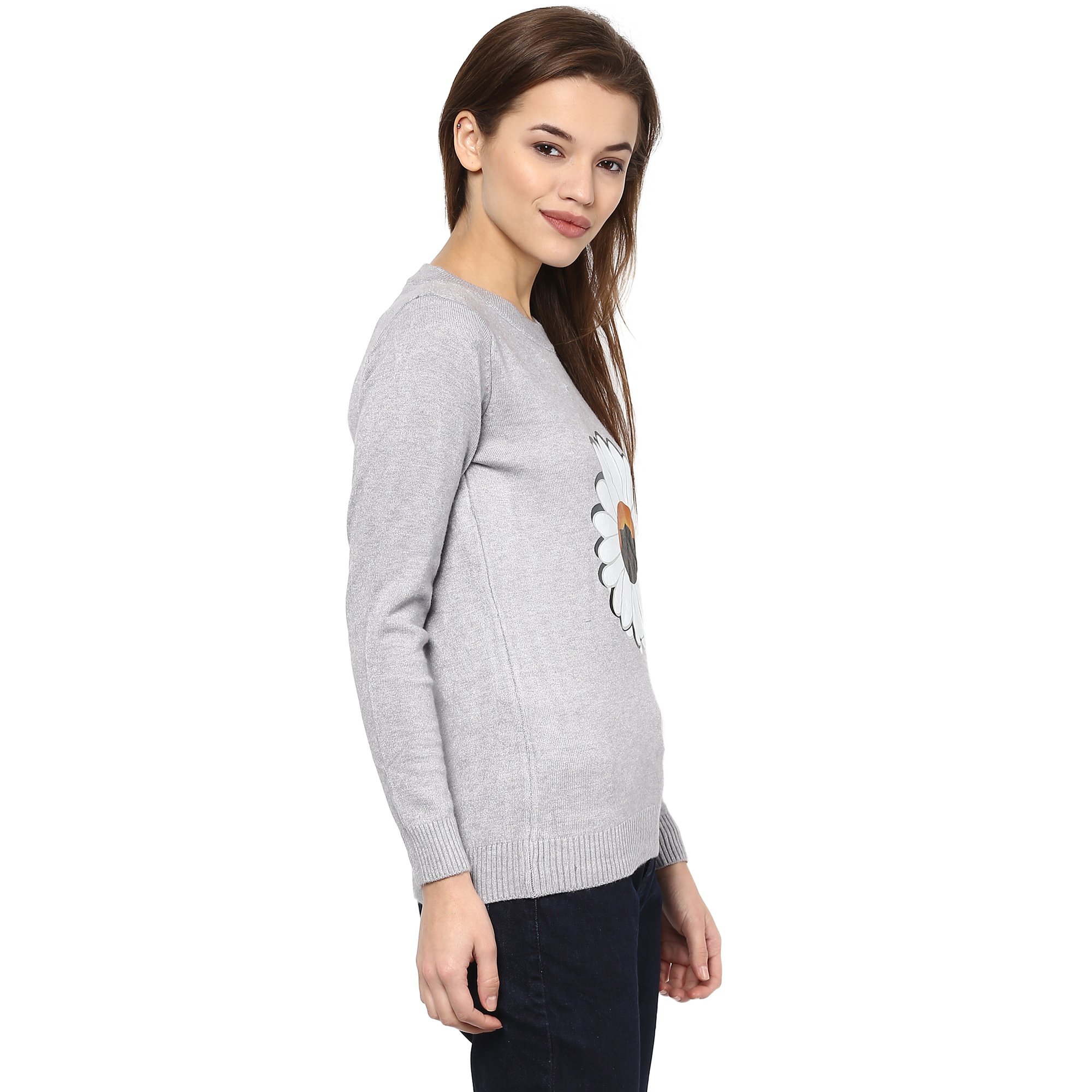 CAMEY Women's Fashion Stretchy Round Neck Grey Long Sleeve Pullovers Sweaters Top 3