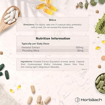Silica Supplement 500mg | High Strength Silica from Horsetail Extract | 120 Powder Capsules | Vegan | 4 Month Supply | by Horbaach