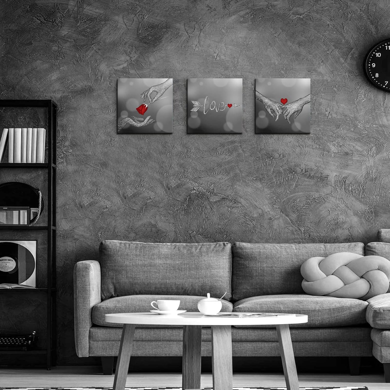 Biuteawal Love and Hand in Hand Wall Art Red Rose Floral Heart Painting Canvas Print Romantic Picture Poster Home Bedroom Bathroom Decor Valentine's Day Gift Black and White Artwork