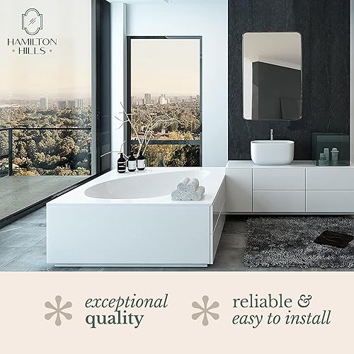 Miniatura 5 de Hamilton Hills - Espejo de pared de metal cepillado contemporáneo  Panel de cristal negro enmarcado con esquina redondeada y diseño profundo