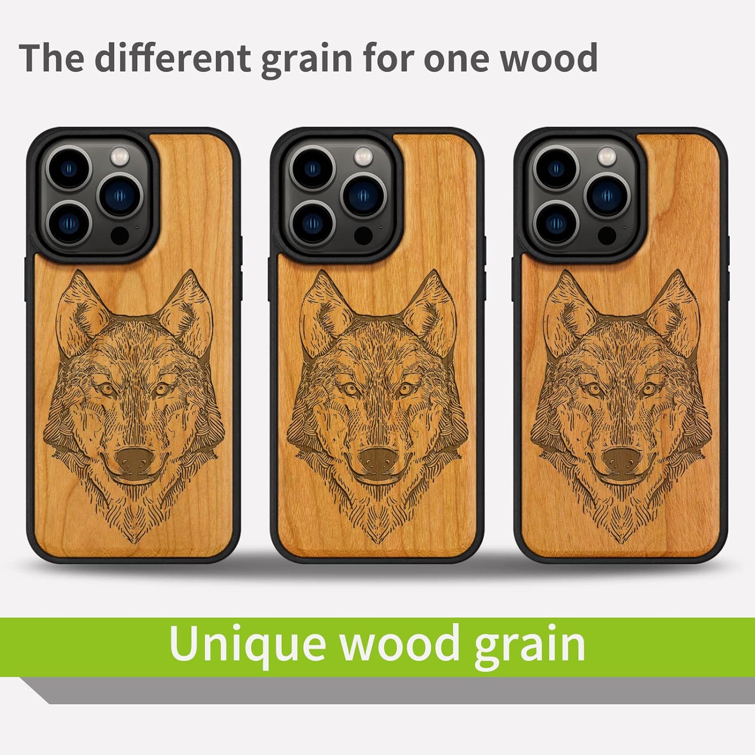Carveit Magnetic Wood Case for iPhone 14 Pro Case [Natural Wood & Black Soft TPU] Unique & Classy Wooden Shockproof Protective Cover Compatible with magsafe (Wolf Head -Cherry)