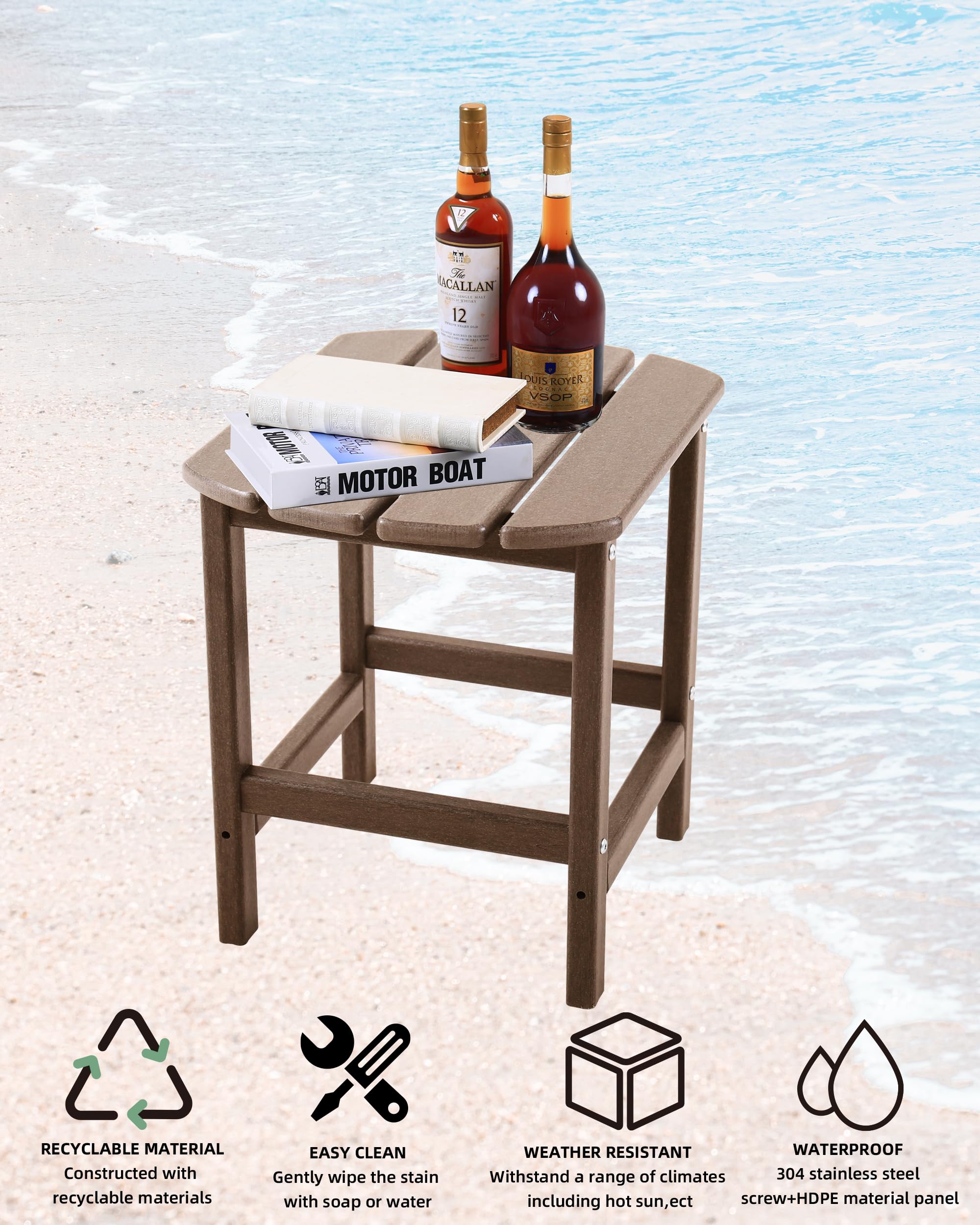 Adirondack Side Table, Outdoor Side Table Weather Resistant HDPE Small Patio Table for Indoor Outdoor (Oval Table, Teak)