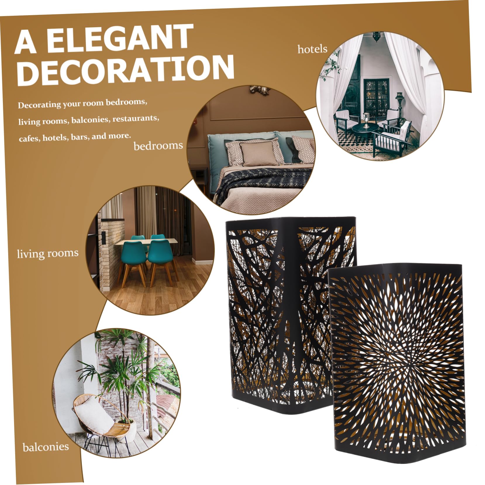 VILLCASE Pantallas De Lámpara De Metal E27 Negras Cuadradas, Diseño Hueco Tallado, Pantalla De Lámpara Grande Para Mesa y Escritorio, 2 Unidades, Uso Dormitorio y Sala, Resistente y Decorativa