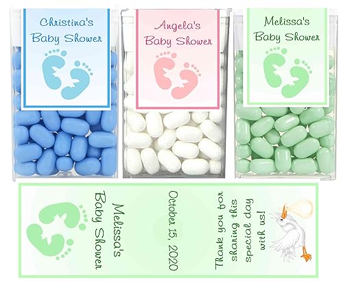 28 BABY SHOWER FAVORS PERSONALIZED DECORATIONS TT MINTS LABELS BABY FEET FOOTPRINTS
