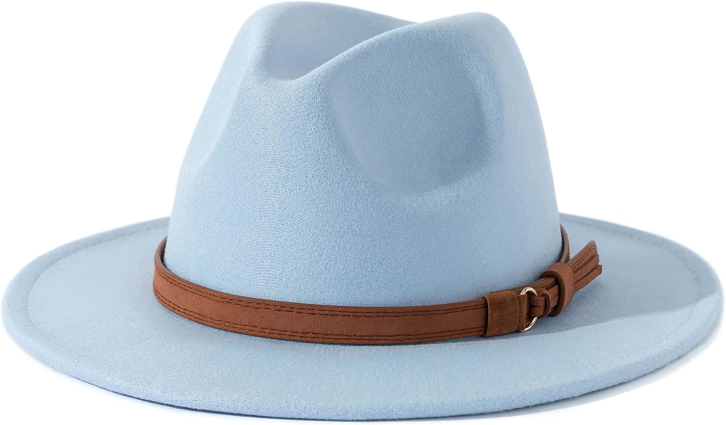 Lisianthus Men & Women Vintage Wide Brim Fedora Hat with Belt Buckle