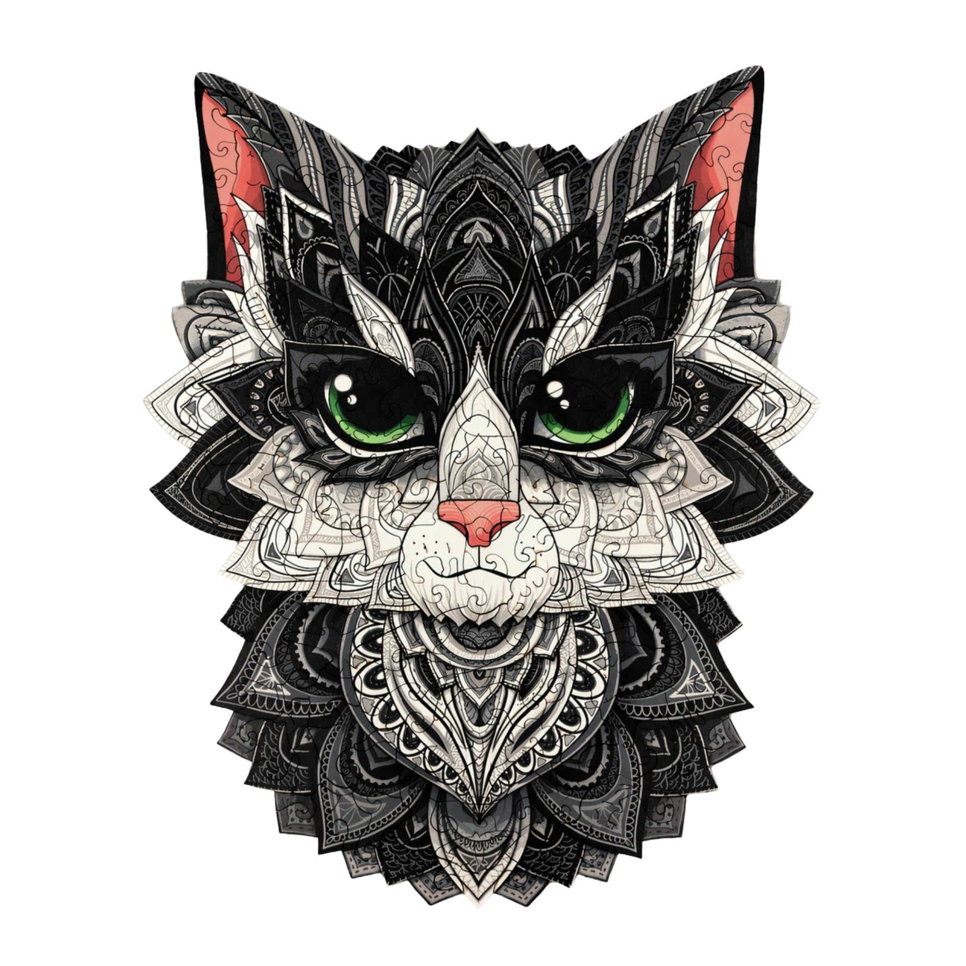 Puzzle in legno Lubiwood Gatto Curioso dalla forma unica (38x31 cm) - 308 pezzi intricati, include una confezione regalo in legno coinvolgente