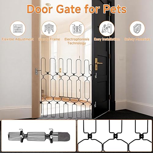 Vista 4 de Barrera retráctil para puerta para mascotas, puerta de perro de 30.7 x 30.7 pulgadas con puerta sin taladrar, puerta retráctil para perros