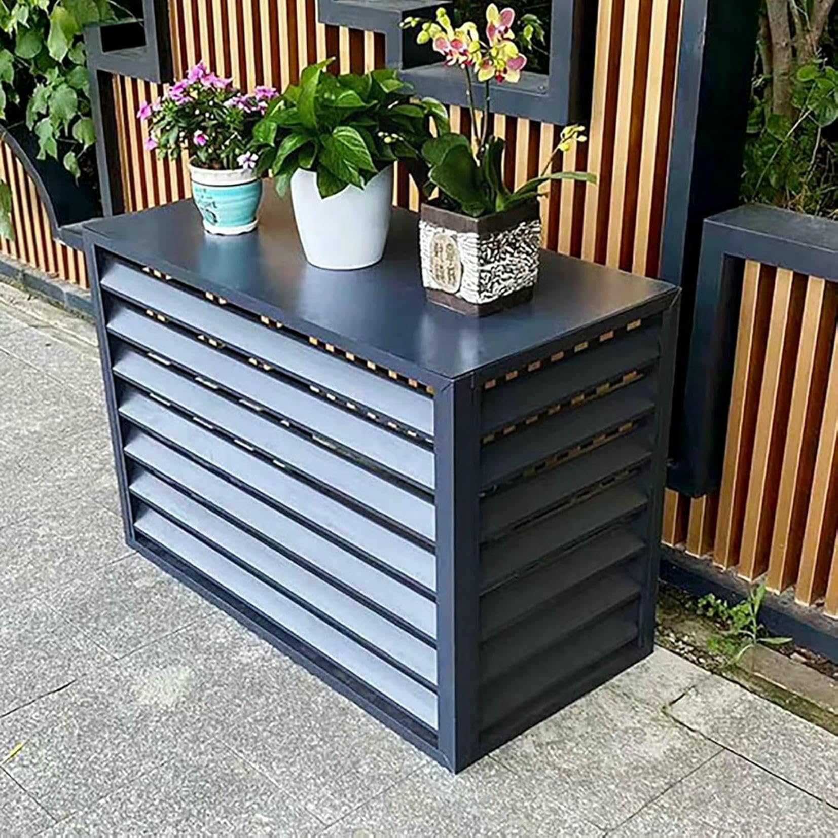 Soporte para plantas exterior de aluminio que protege y cubre el aire acondicionado