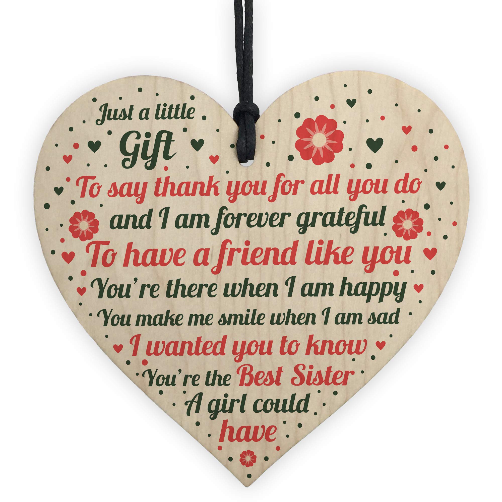 Red Ocean Sister Birthday Gifts Wooden Heart Sister Birthday Cards Funny Thank You Keepsake Plaque Friendship Gift