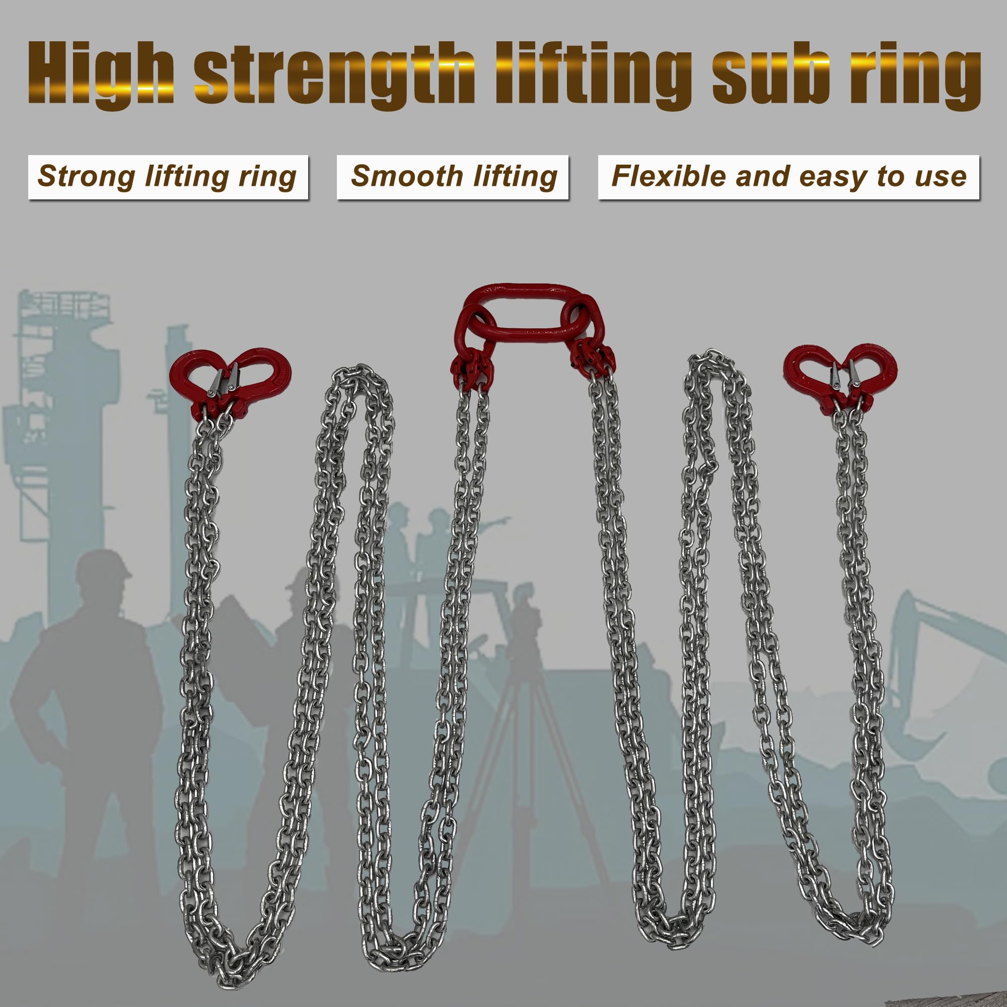 HQHAOTWU Chain Sling Lifting Chains with Hooks 9.8FT G80 Manganese Steel Galvanized Engine Chain Hoist Lifts 4Ton Capacity Lift Chain Sling with 4 Leg Grab Hooks for Cargo Towing and Handling