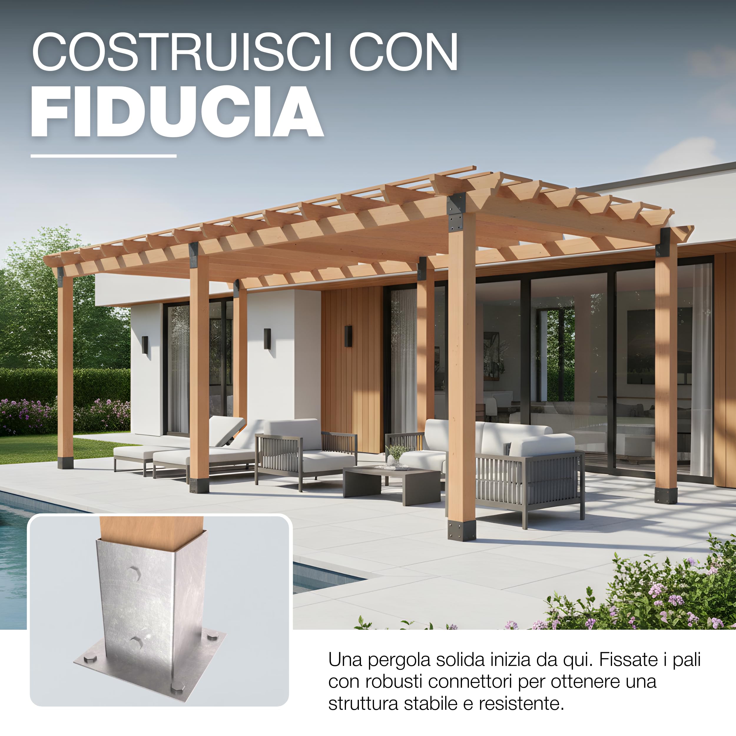 GeZu Impex Base per Palo in Legno 91 x 91 mm Zincata a Caldo Set di 12 Staffe per Supporto Recinzione Supporto per Deck Base per Palo da Pergola con Fissaggio a Bullone