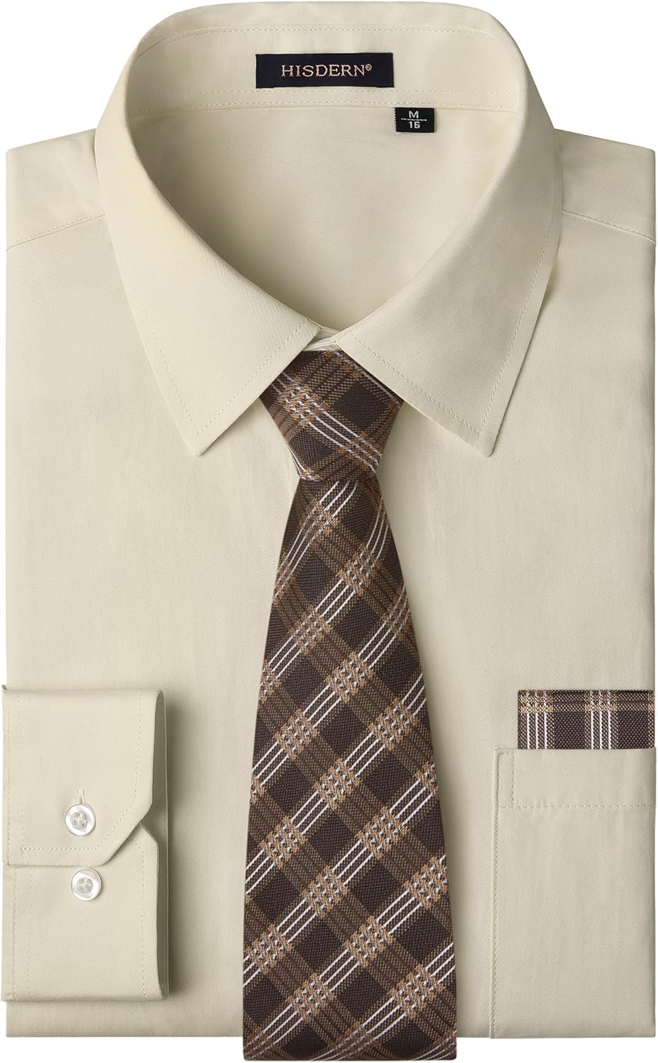 HISDERN 503 Mens Dress Shirt and Tie Handkerchief Set Classic Long Sleeve Shirts Matching Ties Formal Button Down Shirts