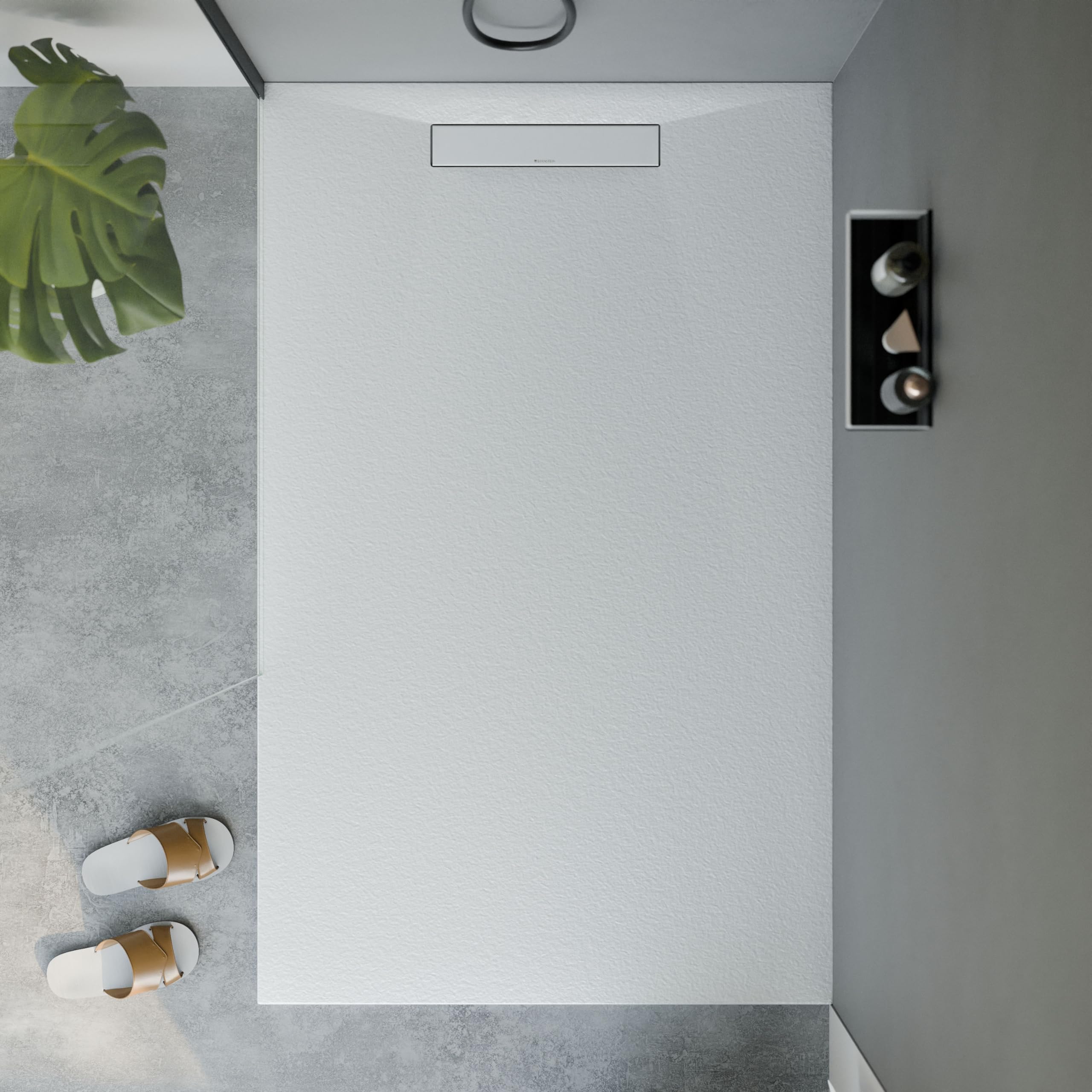 BERNSTEIN - Receveur de douche Rectangulaire 100x160x2,6cm Blanc Mat Bac douche Plat Fonte Minérale Effet Pierre + Bonde Filtre Cheveux, Siphon, Pente & Couvercle, Résistant & Durable - LAVOA