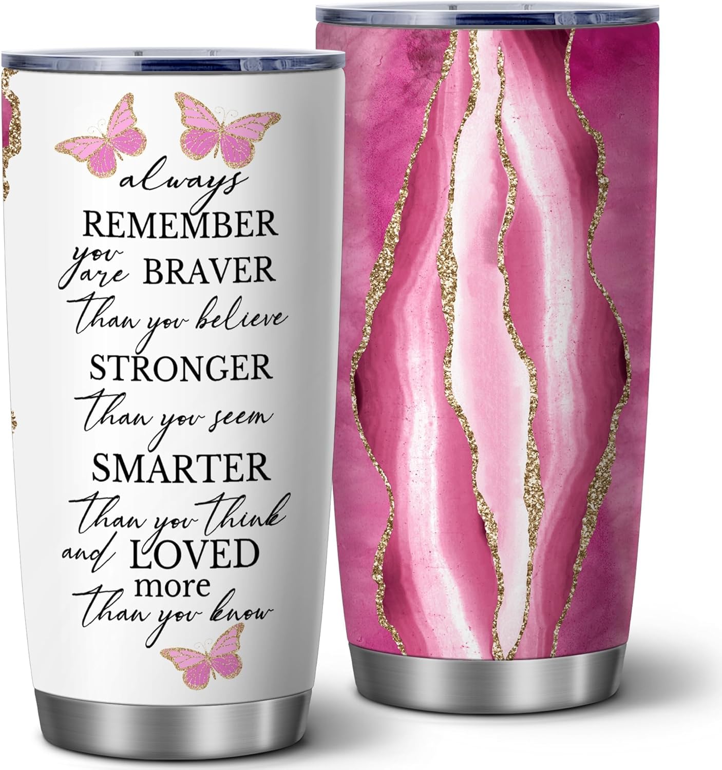 ATHAND Inspirational Christian Tumbler,Always Remember You Are Braver Than You Believe,Water Bottle,Religious Gifts for Women,20 Oz Stainless Steel Insulated Travel Iced Coffee Tumbler Mugs,1 Pcs