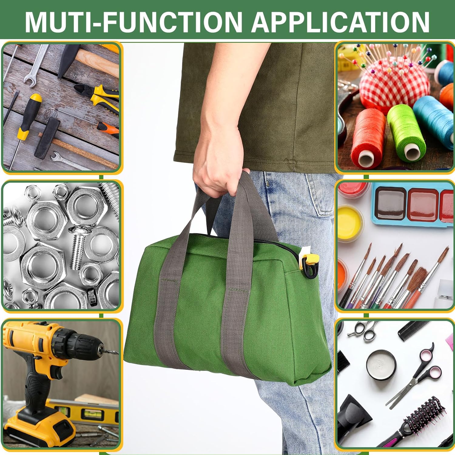 12 Pack 12 Inch Wide Mouth Tool Bag Bulk Heavy Duty Canvas Utility Bag Large Capacity Zipper Tote Bags Tools Organizer Pouch for Electrician Mechanic Men Women Gifts