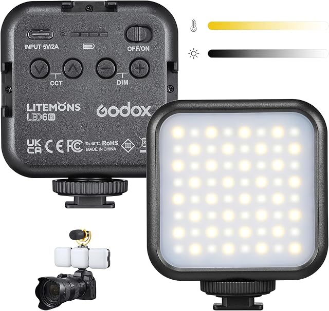Godox LITEMONS LED6Bi Mini LED Video Light, CRI95 3200K-6500K Adjustable LED Camera Light, 1800mAh Rechargeable LED Photography Panel Light for Video Conferencing, Zoom Calls