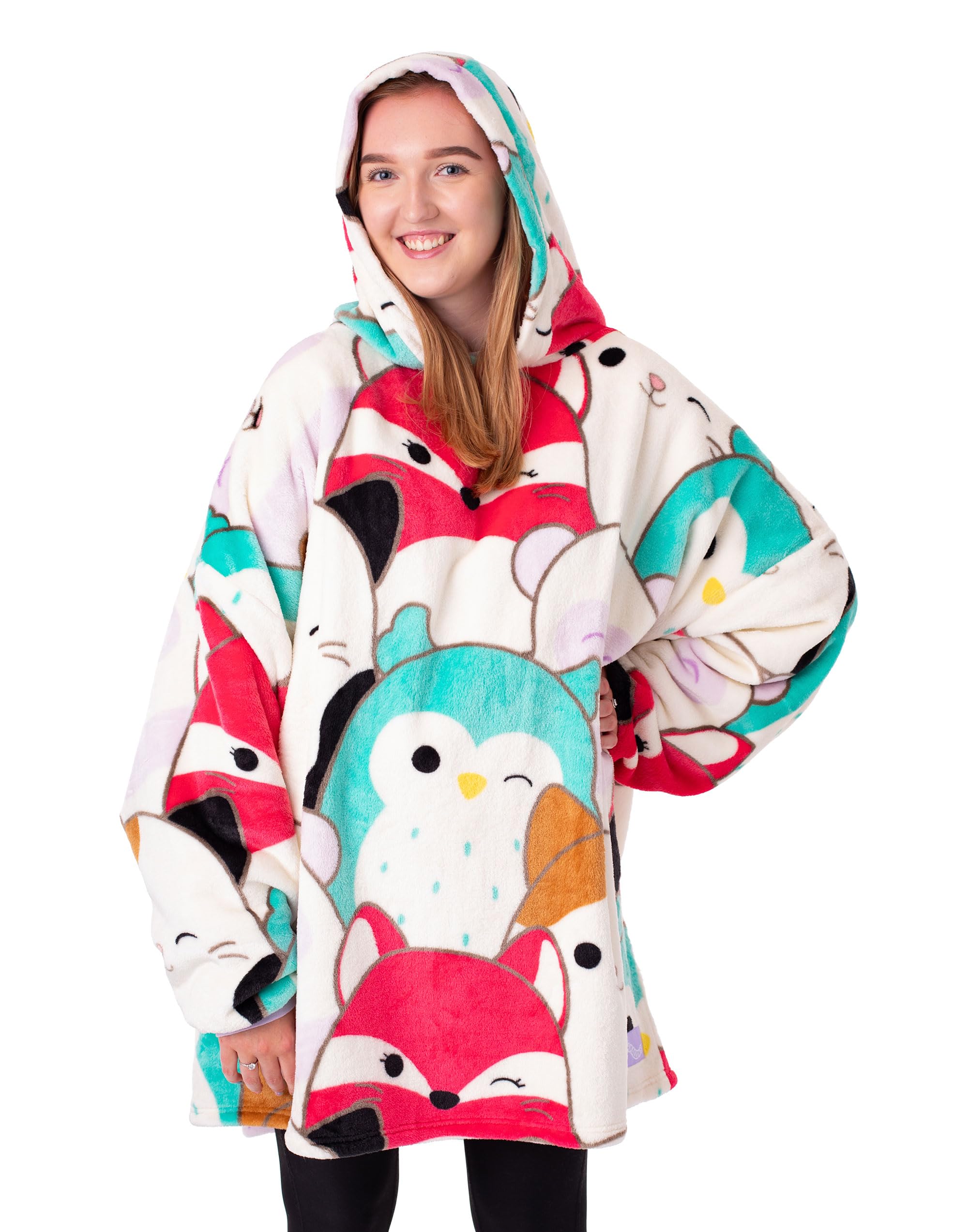 Squishmallows Womens Wearable Blanket Hoodie | Adults Multicoloured Hooded Pullover Character Graphic All Over Print | One Size Loungewear | Plush Toy Merchandise Gift