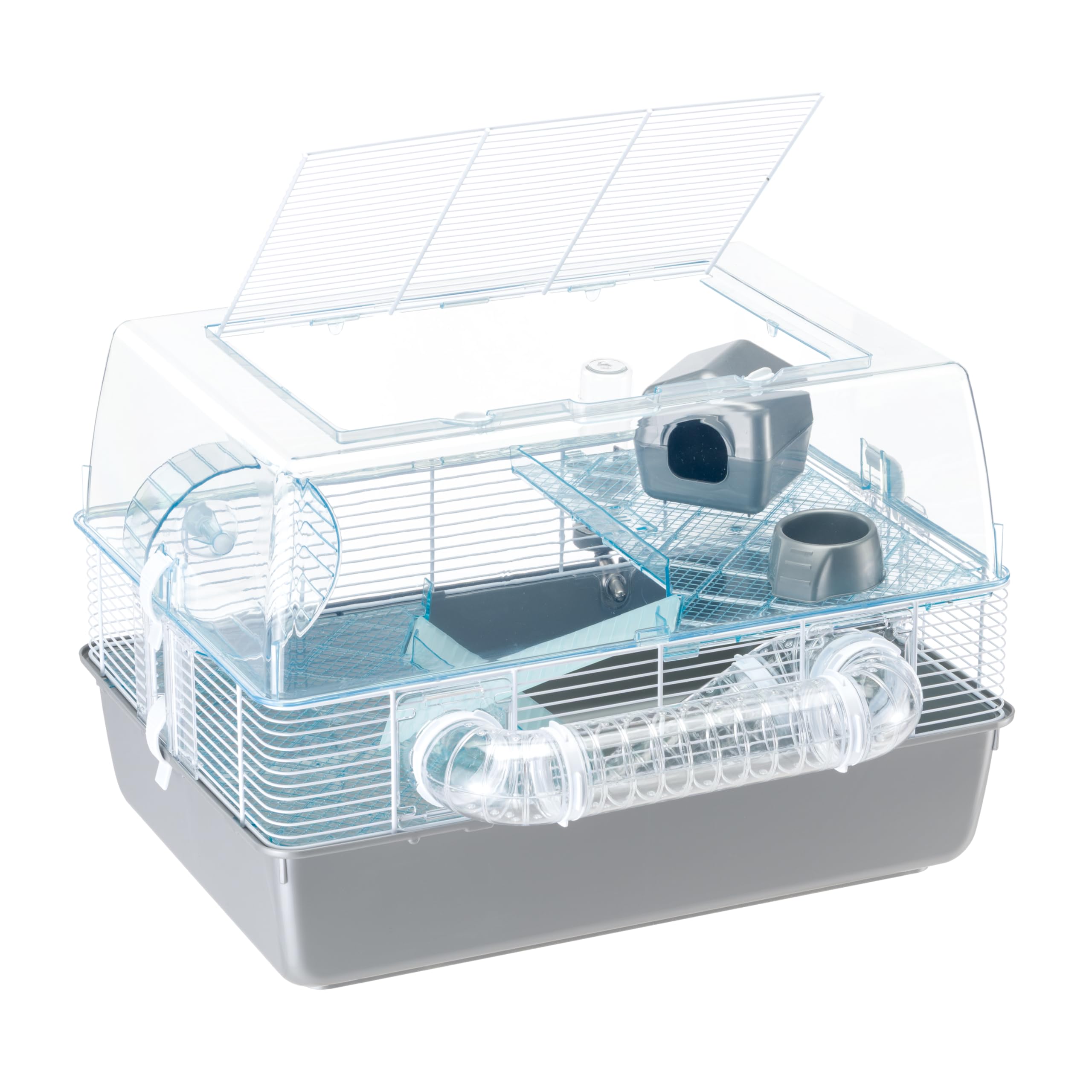 FERPLAST Gabbia Roditori DUNA FUN per Criceti, Topolini, in Plastica e Metallo, Accessori inclusi: Mangiatoia, Beverino, Casetta, Ruota, Scaletta, Ripiani, Set Tubi. 55x47xh37,5cm