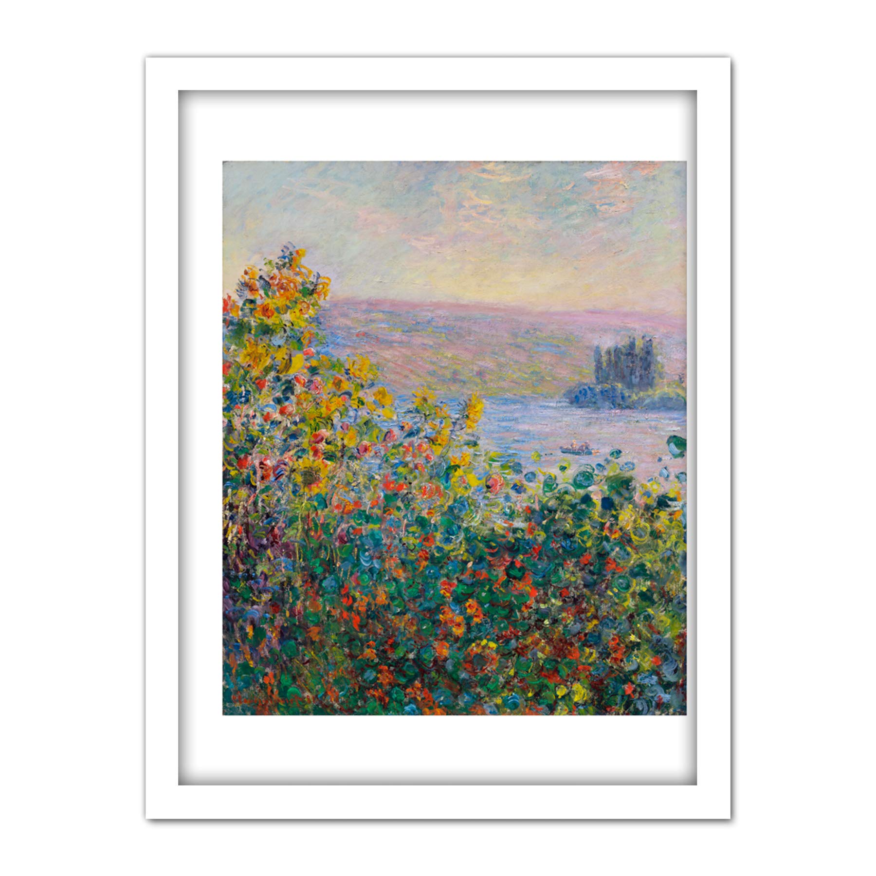 Claude Monet Flower Beds At Vetheuil Large Framed Art Print Poster Wall Decor 18x24