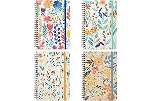 GREENROOM Spiral Notebooks 4 Pack 6"x8" Hardcover Floral College Ruled for School Supplies Students