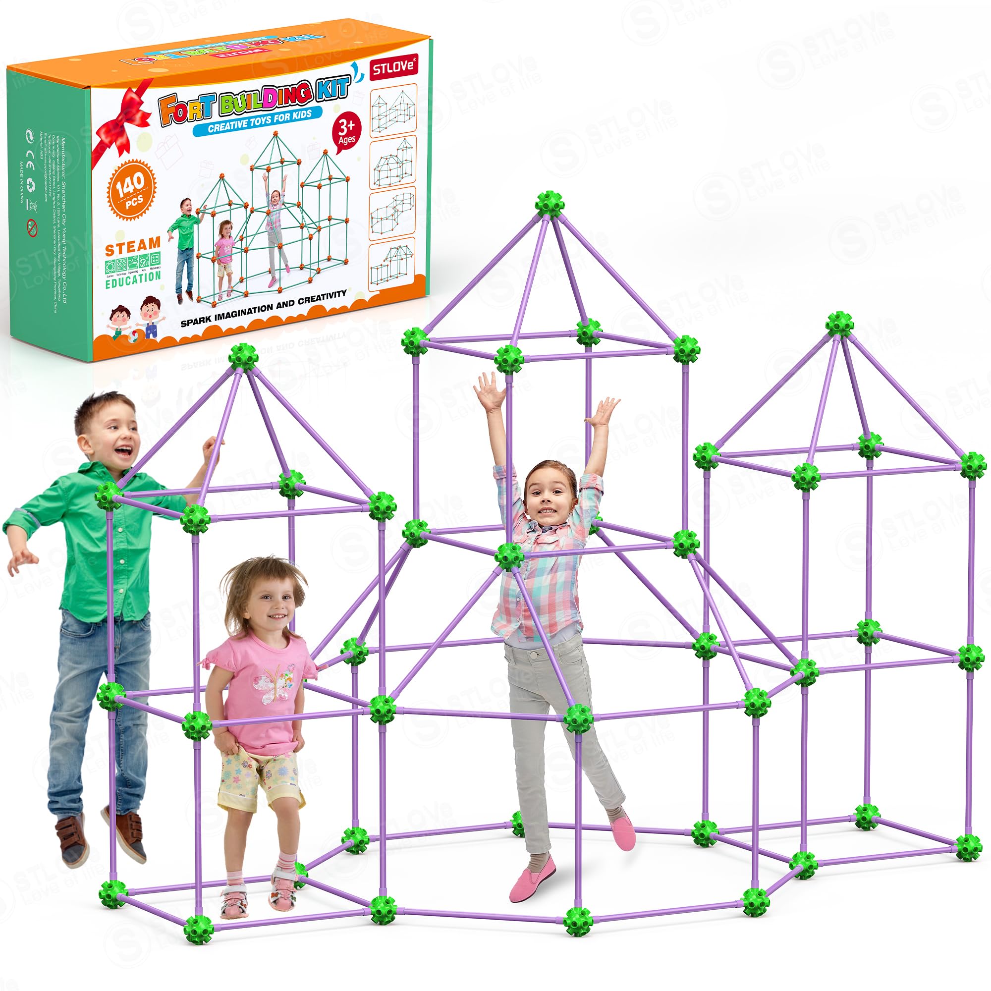 STLOVe 140 PCS Kids Fort Building Kits, Educational Toys DIY Construction Castles, Den Building Kit Play Tent for Indoor& Outdoor, Play House Toy Building Sets for 5+Years Old-Purple