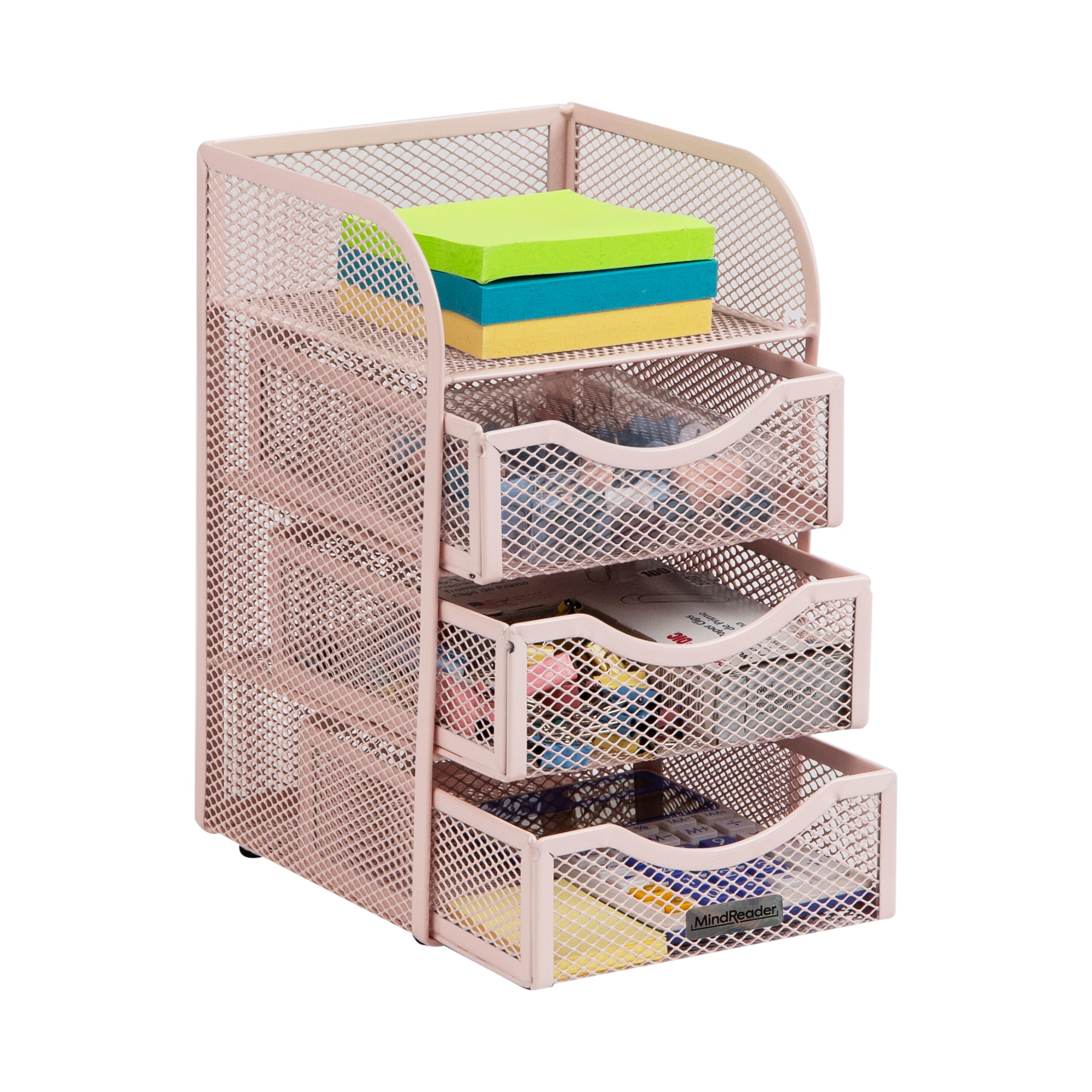Mind Reader Desktop Accessory Storage, Paper Binder Clip Basket, Workspace, Office, Metal Mesh, 4.75" L x 5" W x 8" H, Pink