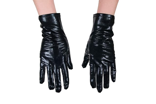 Foto 2 de 5 de dressmeup - K0802G-BLACK guantes mujeres hombres carnaval Halloween look metálico brillante negro robot SciFi