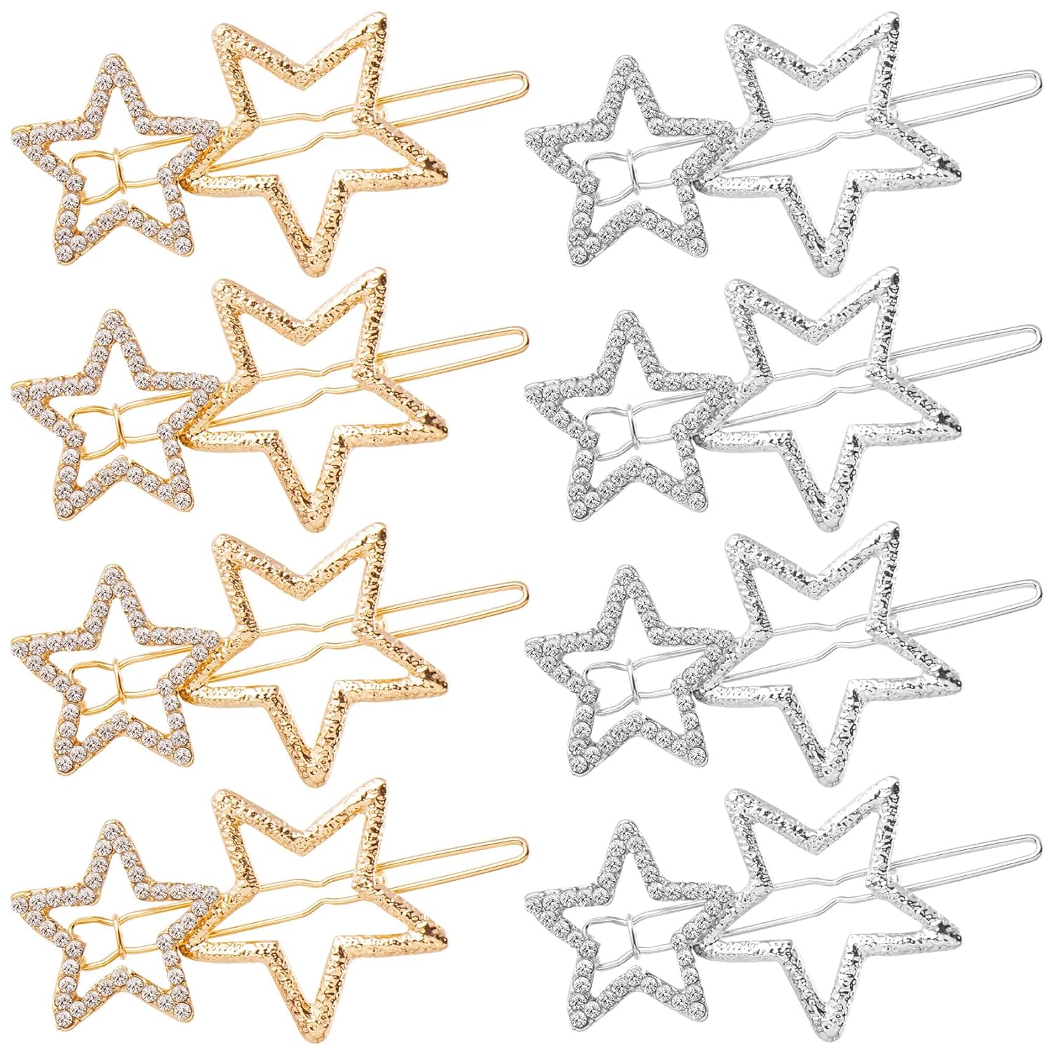 Joez Wonderful 8 Pcs Star Hair Clips, Metal Star Hairpins, Gold Silver Rhinestone Star Hair Accessories for Women, Girls, Thick Hair, Long Hair 8pcs Star (Gold,Silver)