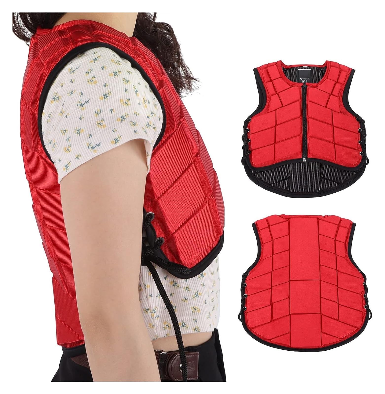 Ecuestres chaqueta protectora chaleco， Chaleco ecuestre, chaleco de seguridad for montar a caballo, equipo de protección acolchado de espuma de nailon, chaleco rojo for niños(CS)