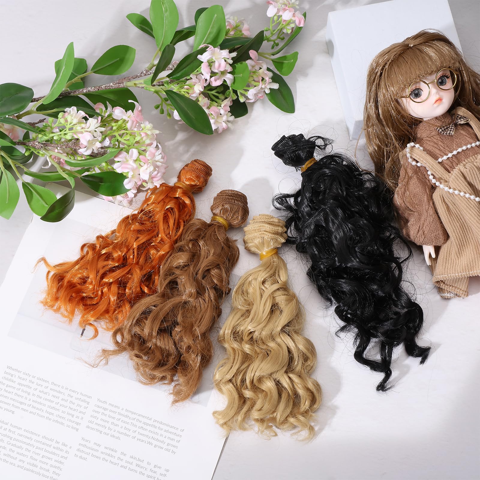 GLOBLELAND 4 pz 4 Colori Bambola Parrucca Riccia Capelli 100cm /40 Pollici Lunghi Estensione dei Capelli della Bambola per Fai da Te BJD Accessori per La Fabbricazione di Bambole