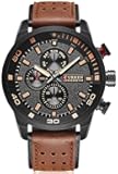 Mens Leather Strap Watches 30M Waterproof IP Black Plating Steel Classic Casual Dress Analog Quartz Watch