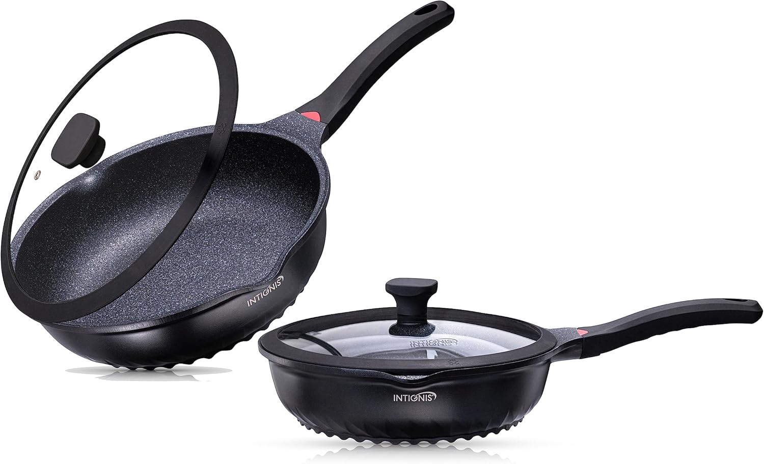INTIGNIS Premium Set of Extra Deep Frying Pans with Lids 28cm and