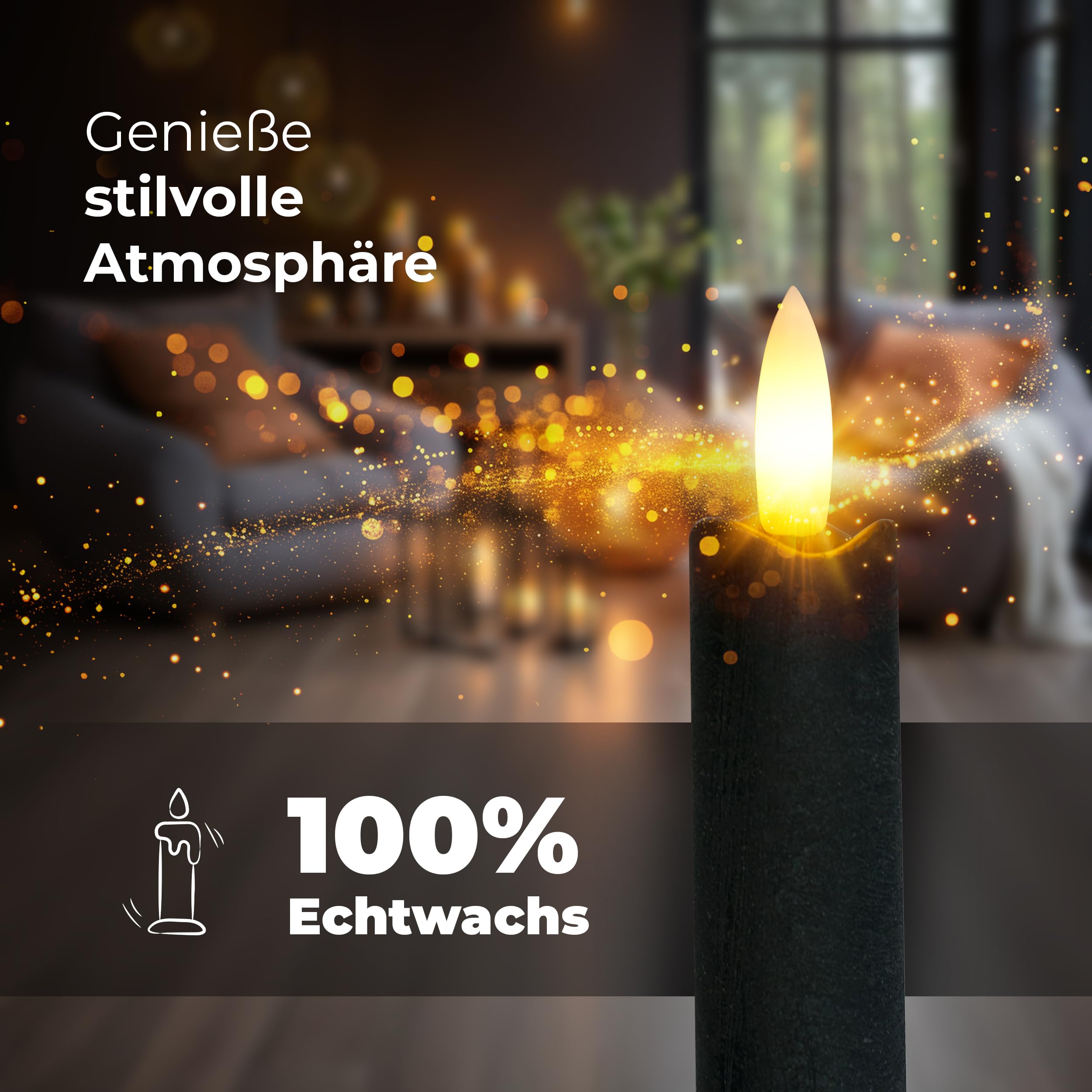 Świece prętowe LED z timerem, czarne, 6 sztuk, do użytku wewnątrz i na 6 godzin, 18 cm, wysokość do świec 2,2 cm, 2 baterie AAA, niezbędne świece LED, zestaw 4 szt., czarne (dwa razy), ruchome światło