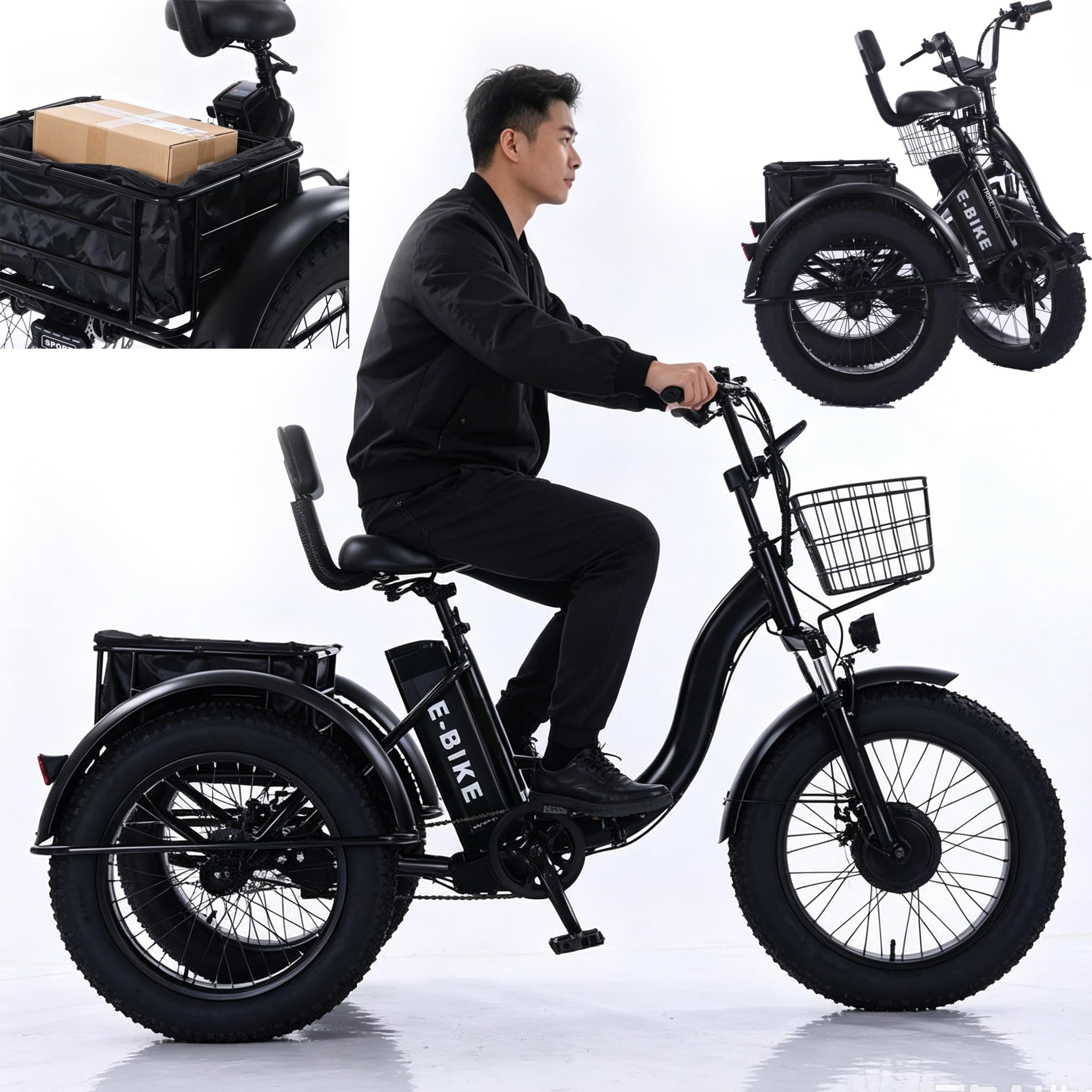 YMLUKzun Electric Tricycle for Adults, Foldable E-Trike with 48V 12Ah Removable Battery, Range 40KM, 20" Fat Tyres, 7-Speed, Large Rear Carrier, for Cargo/Commute