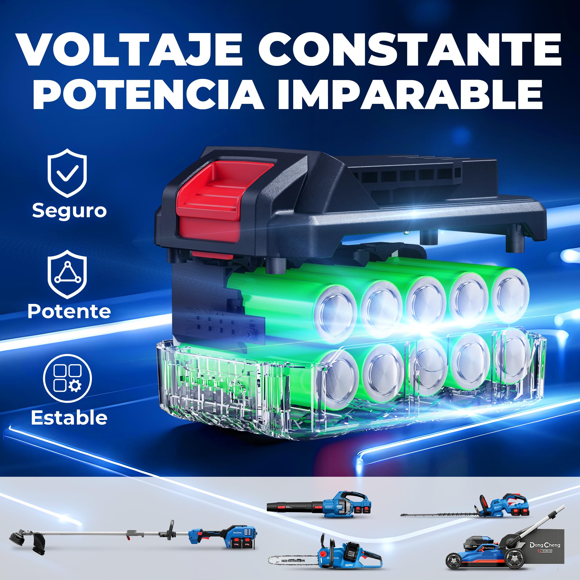 Dong Cheng Soplador de Hojas a Batería 2x20V, Caudal 1105 m³/h, Velocidad del Aire de hasta 225 km/h, 2 Baterías 4,0Ah, 6 Velocidades, Modo Turbo, 3 Boquillas, para Jardín, Calles, Nieve y Obra
