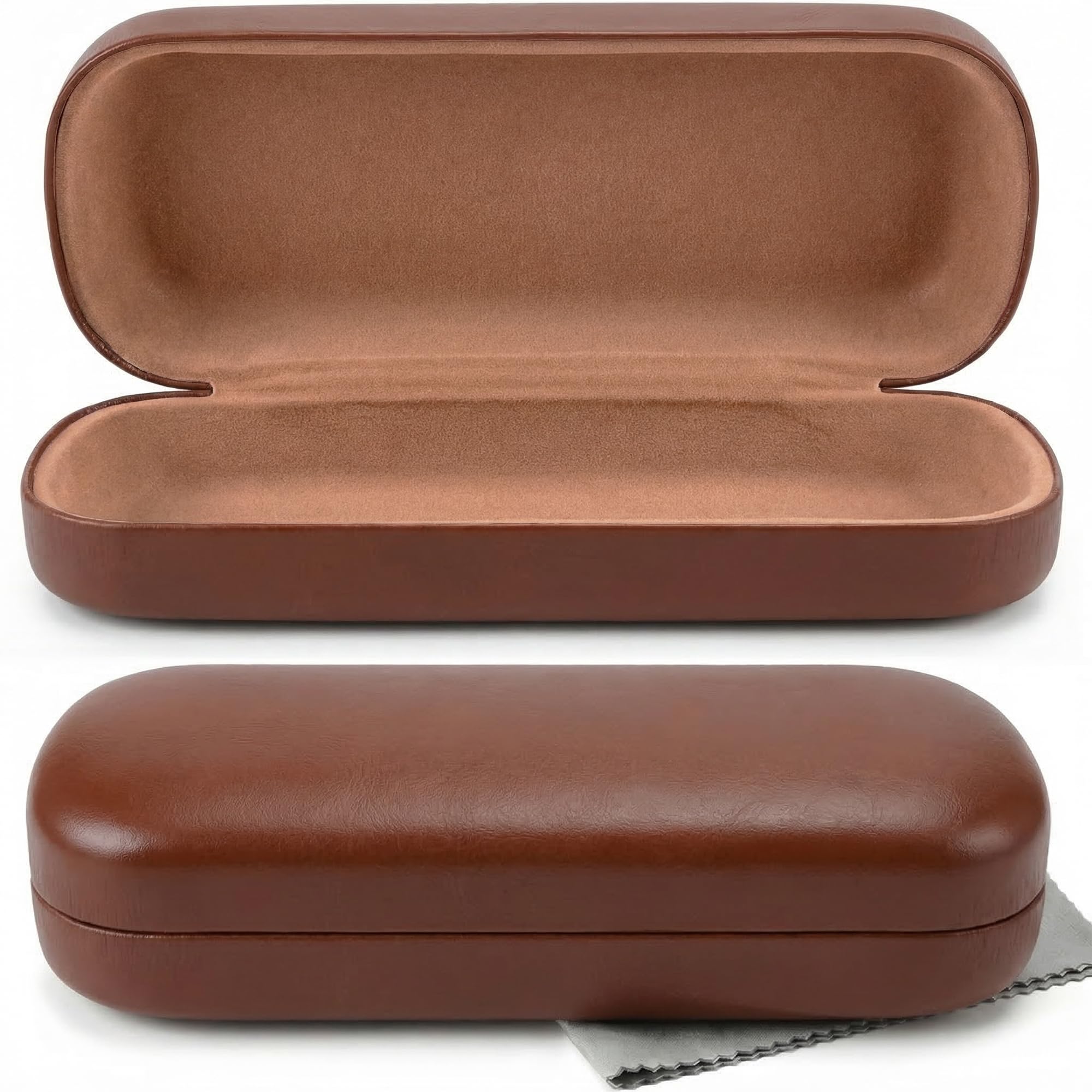 Olicky Hardcase Brillenetui, Softtouch PU Leder Brillenetui, Wird mit einem Mikrofasertuch zur Reinigung geliefert für Sonnenbrille Lesebrille Travel Reise - Braun