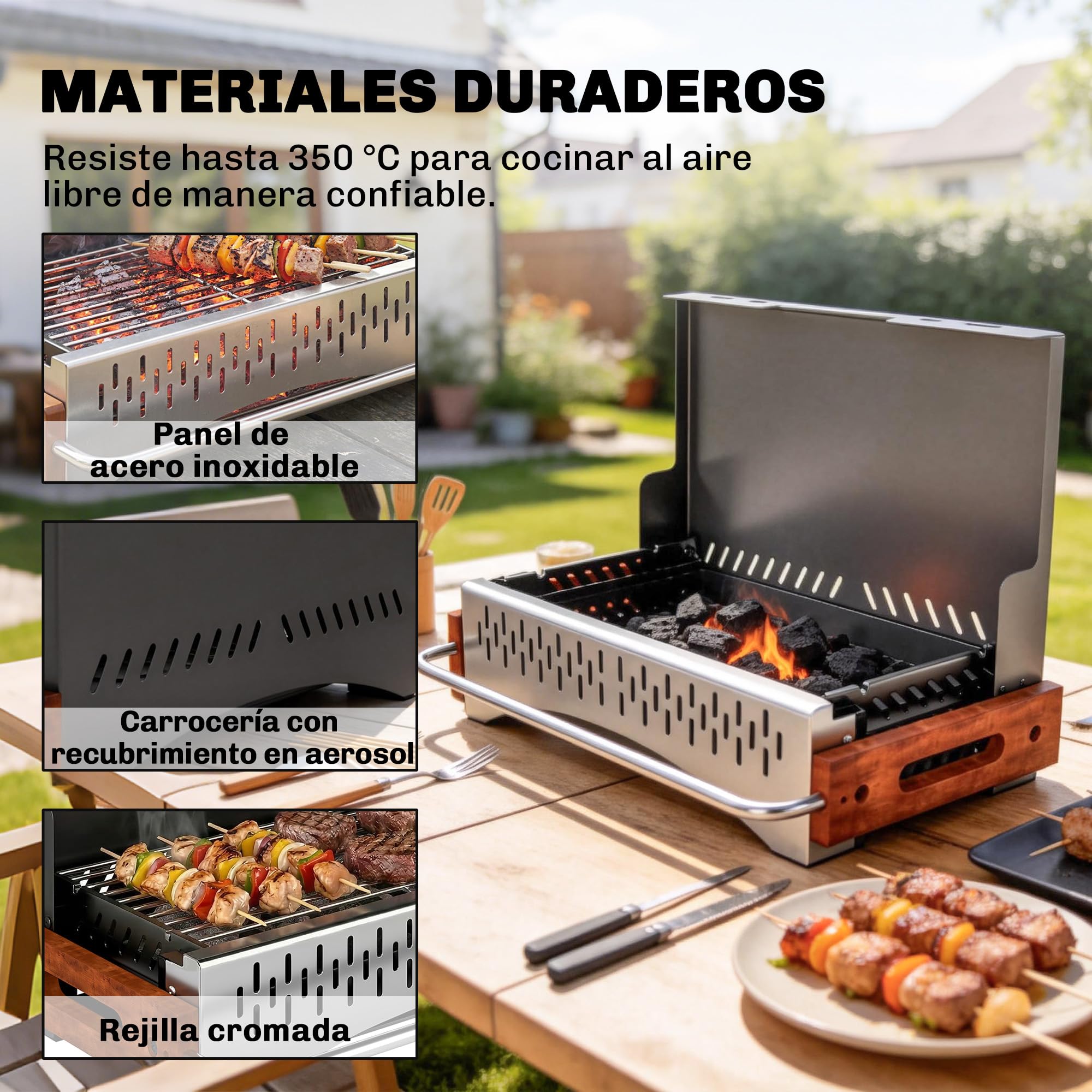 Outsunny Barbacoa de Carbón Plegable, Portátil, 50,5x34x33 cm Negro | Bandeja de Carbón Extraíble, Camping, Picnic, Fiesta en Jardín