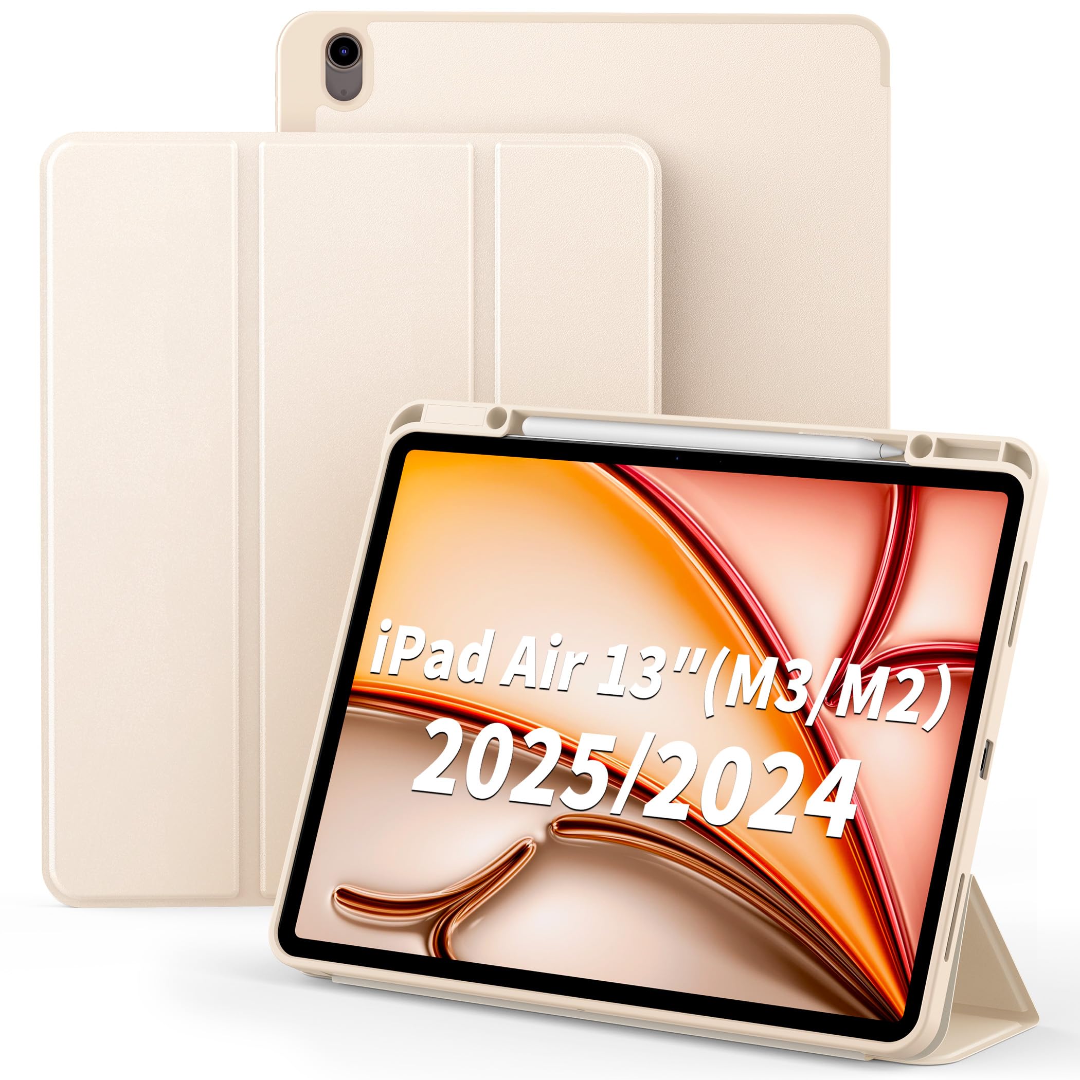 CACOE Hülle für iPad Air 13 Zoll M4/ M3/ M2 2026/2025/ 2024 mit Stifthalter, Dünne Schutzhülle TPU Rückseite mit Auto aufwachen/Schlaf Funktion - Polarstern
