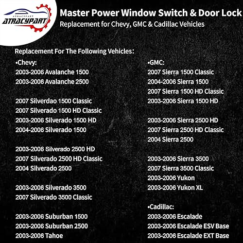 Miniatura 4 de Master - Interruptor de ventana eléctrica para puerta delantera del lado del conductor con interruptor de espejo y módulo. Reemplazo para Chevy, GMC