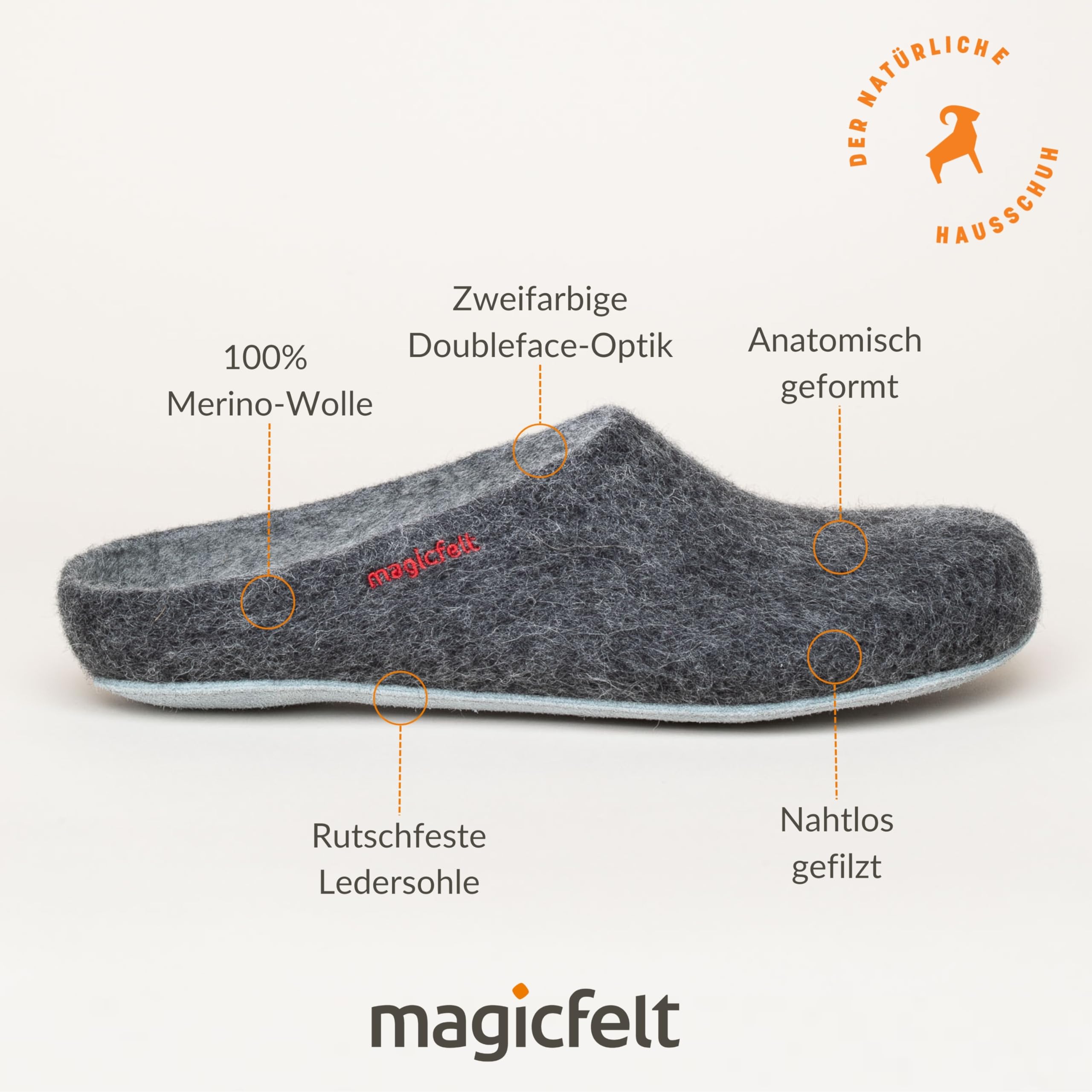 Magicfelt Filz-Hausschuh AP 701 aus 100% Merino-Wolle | Pantoffeln für Damen & Herren mit hochwertiger Ledersohle - Made in Tirol