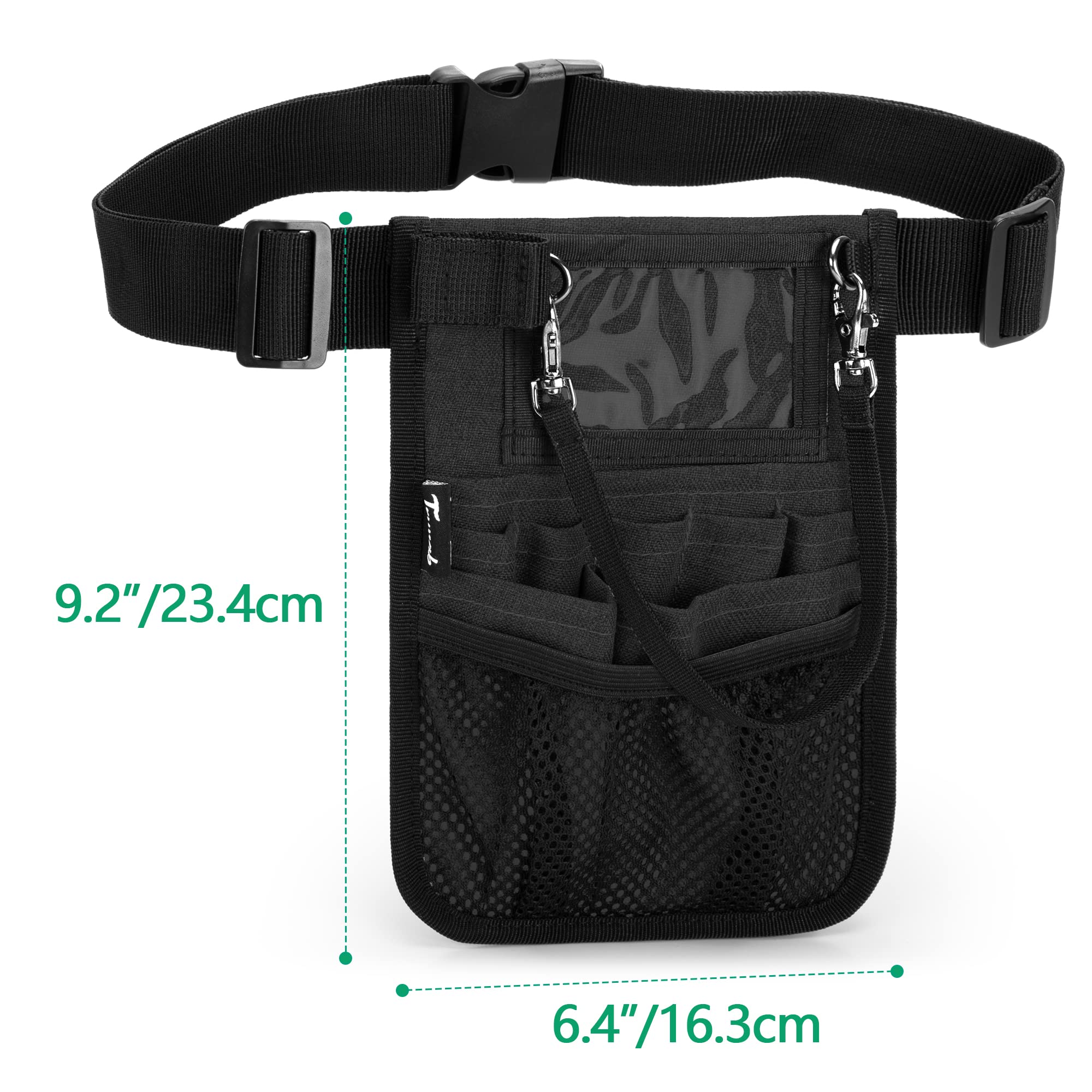 Trunab Riñonera de Enfermera con Soporte para Cinta y Múltiples Compartimentos, Organizador de Cinturón de Enfermería con Correa de Cintura Ajustable, Aplicar para Tijeras, Gasa, Estetoscopio, Negro