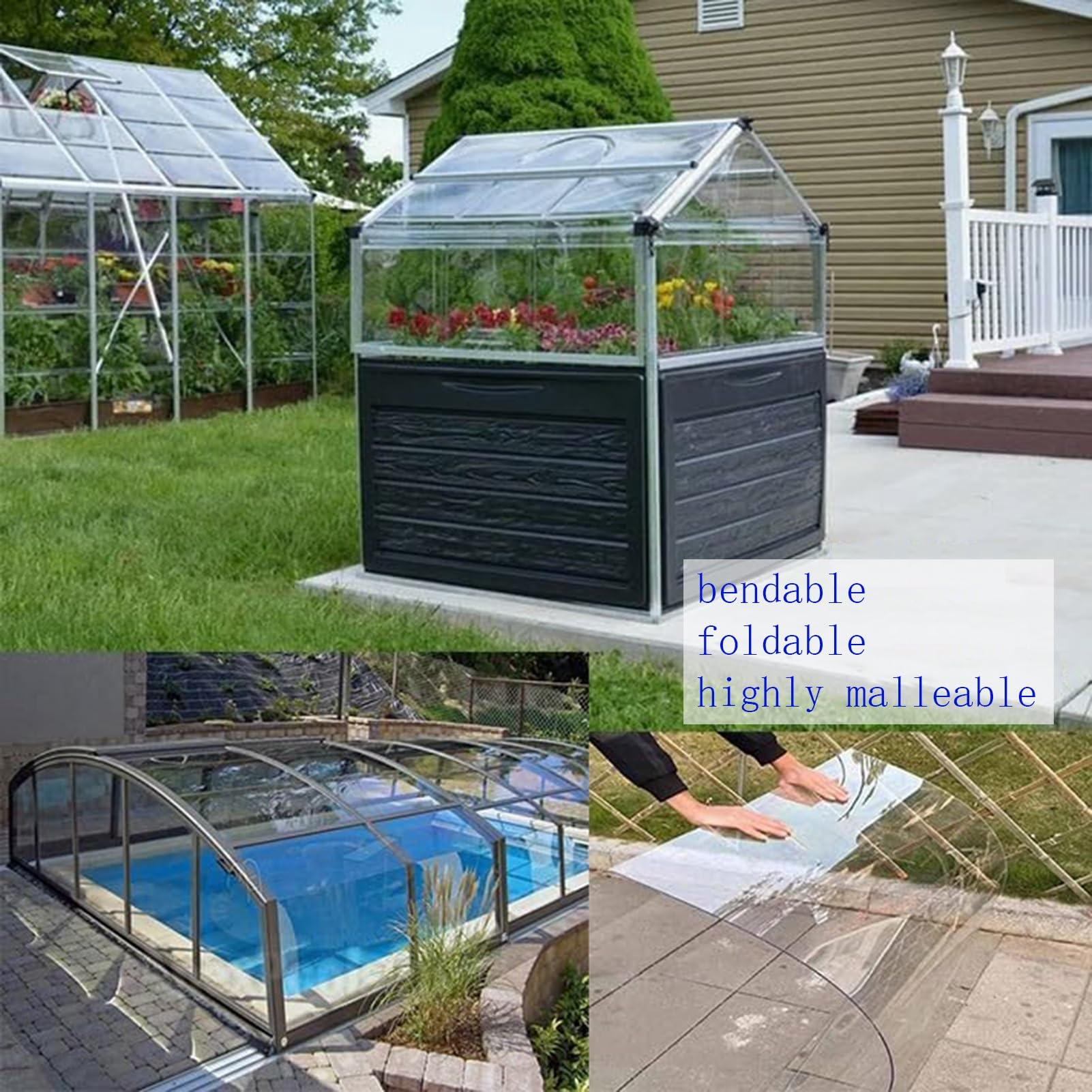 Invernadero Policarbonato, Marquesina Techo Pérgola Impermeable Transparente, Tablero Resistencia PC para Invernadero, Fácil de Cortar (1x20m/3.3x65.6ft)
